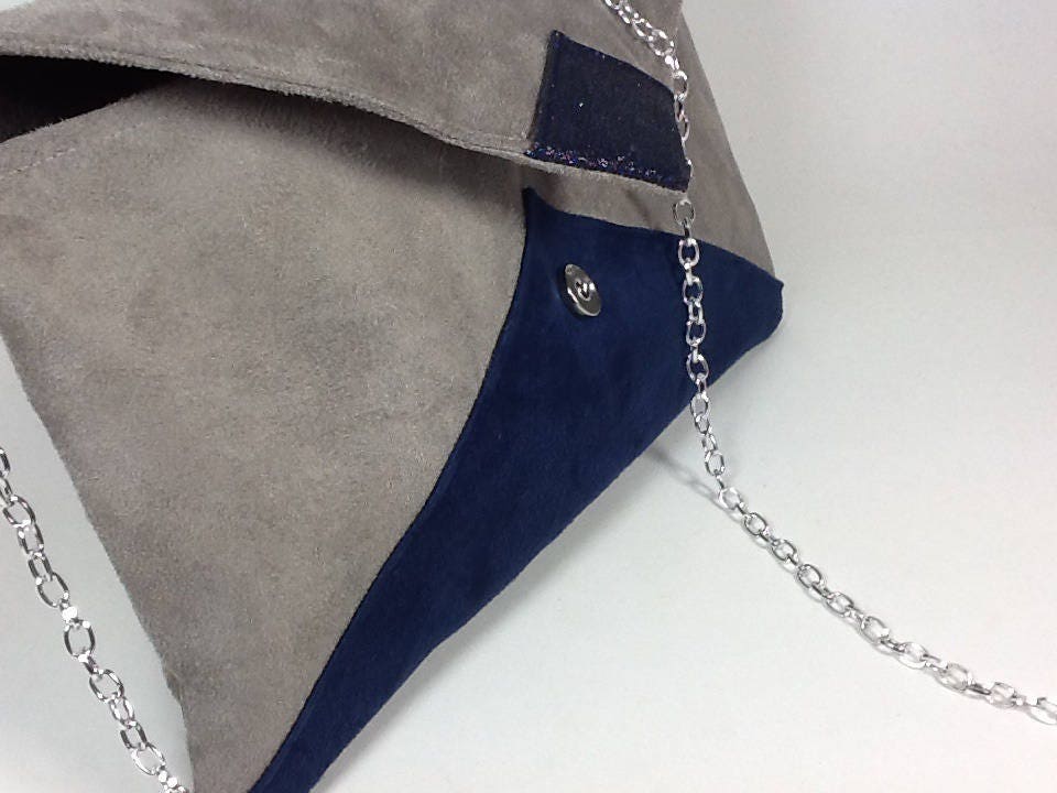 Sac pochette Isa gris taupe et bleu marine à paillettes