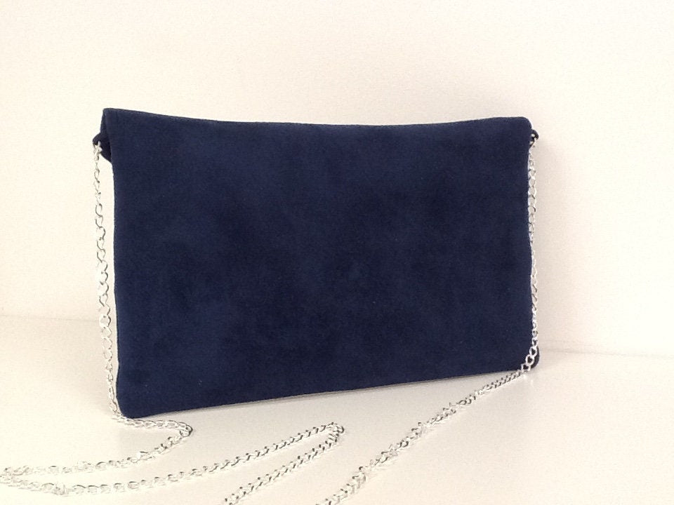 Sac pochette Isa bleu marine et fuchsia à paillettes argentées