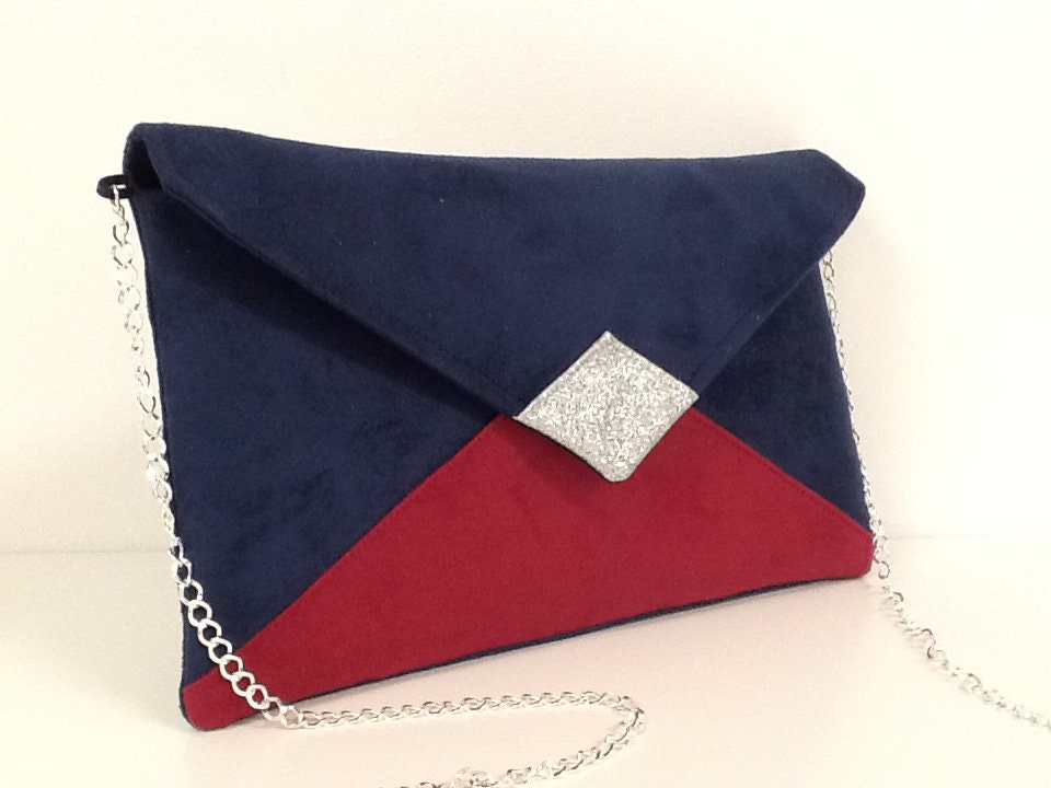 Sac pochette Isa bleu marine et fuchsia à paillettes argentées