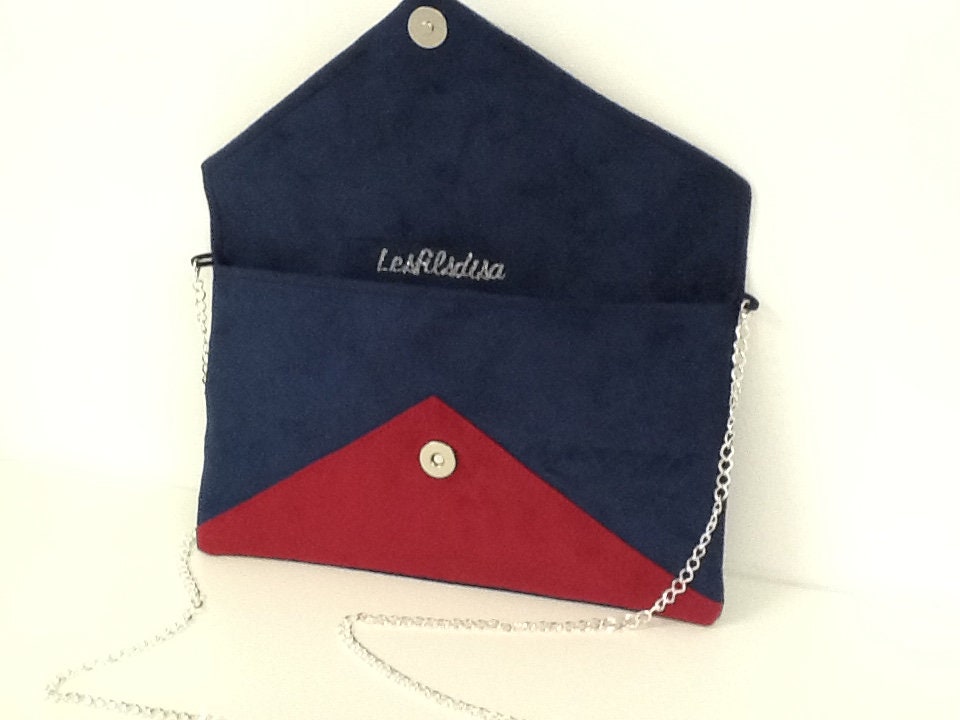 Sac pochette Isa bleu marine et fuchsia à paillettes argentées