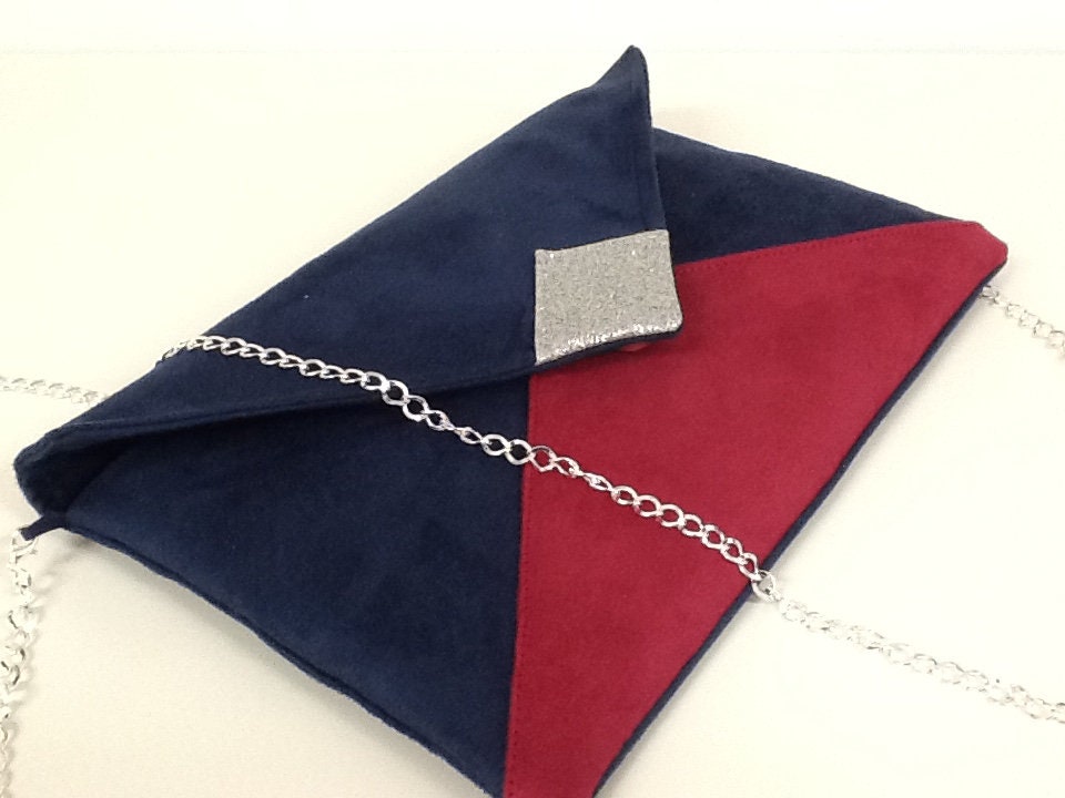 Sac pochette Isa bleu marine et fuchsia à paillettes argentées
