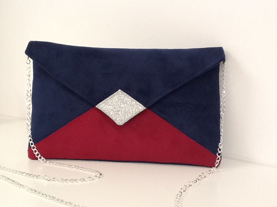 Sac pochette Isa bleu marine et fuchsia à paillettes argentées