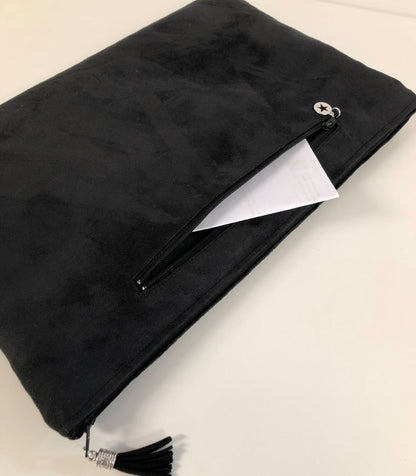 Pochette ordinateur noir et gris à paillettes argentées avec poche chargeur