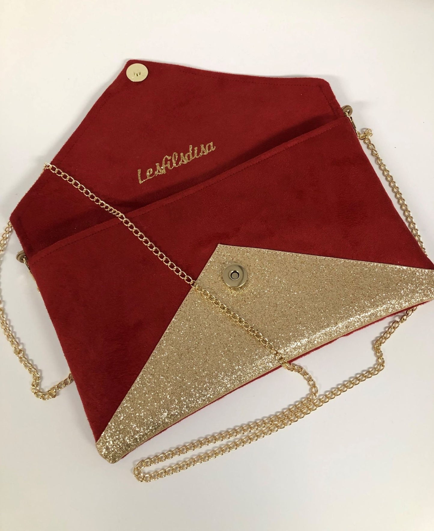 Sac pochette Isa rouge à paillettes dorées