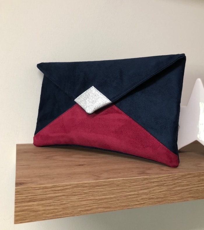 Sac pochette Isa bleu marine et fuchsia à paillettes argentées