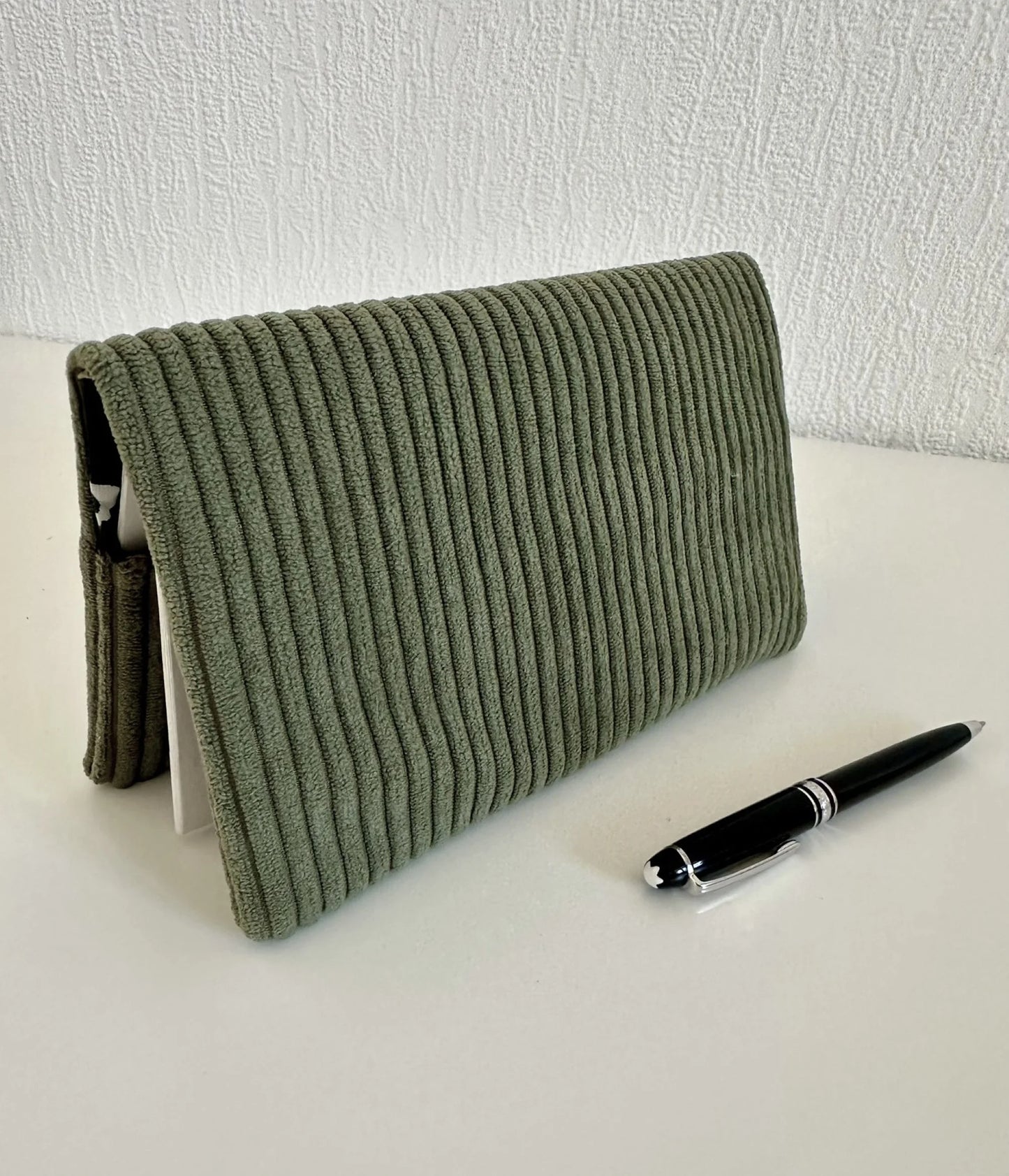Army green velvet checkbook holder with silver glitter star