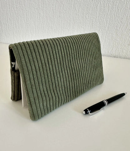 Army green velvet checkbook holder with silver glitter star