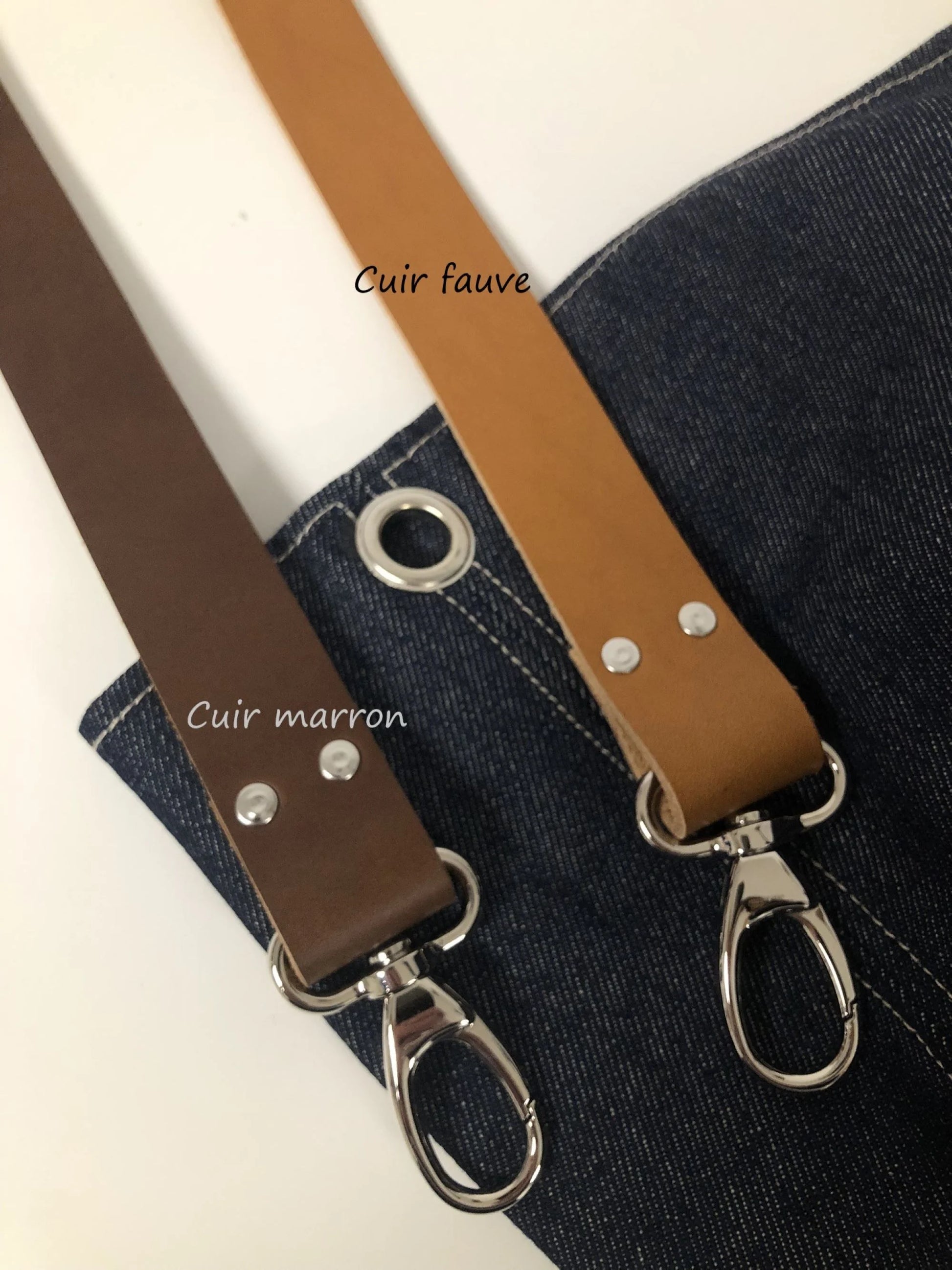 Les deux couleurs de cuir disponibles du sac hobo en denim Lesfilsdisa