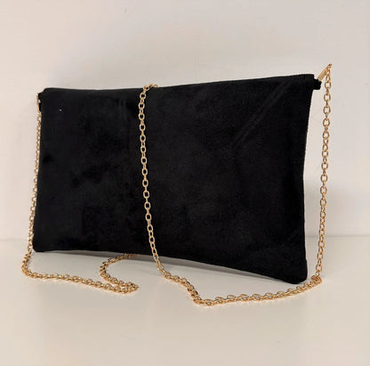 Le sac pochette Isa noir et doré à paillettes, face arrière.