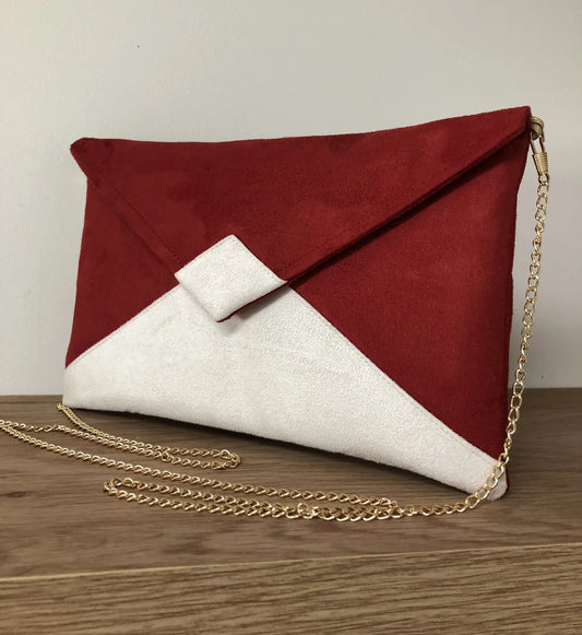 sac pochette Isa rouge ivoire sans paillettes chainette dorée