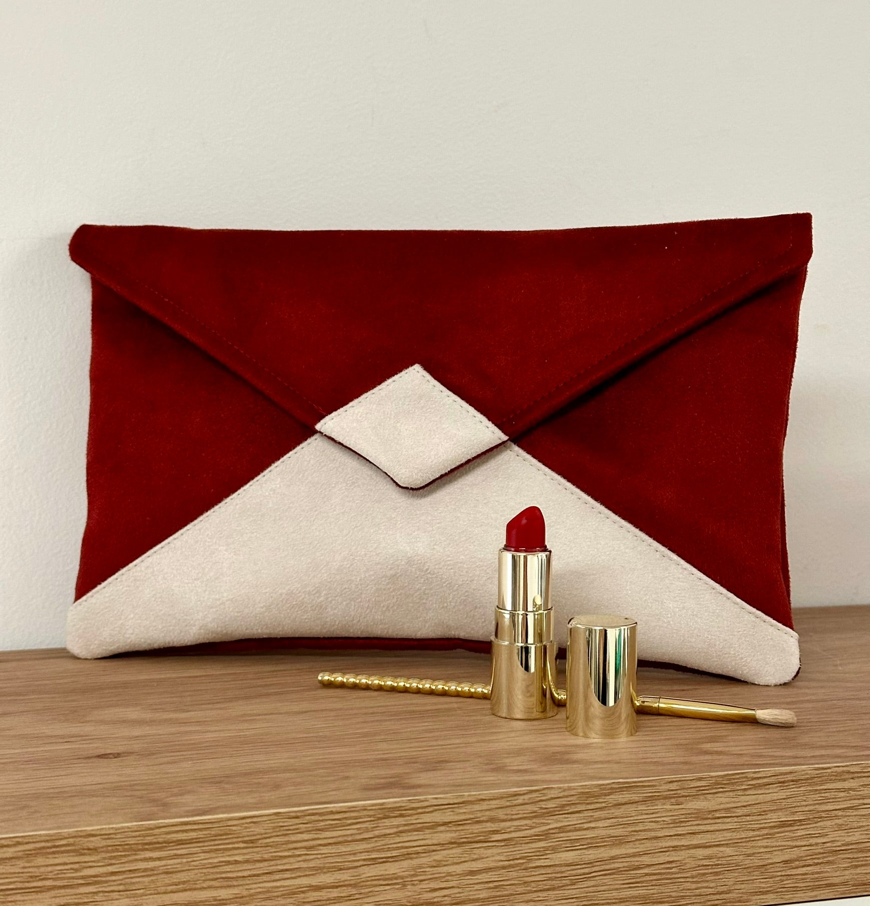 sac pochette Isa rouge ivoire sans chainette 