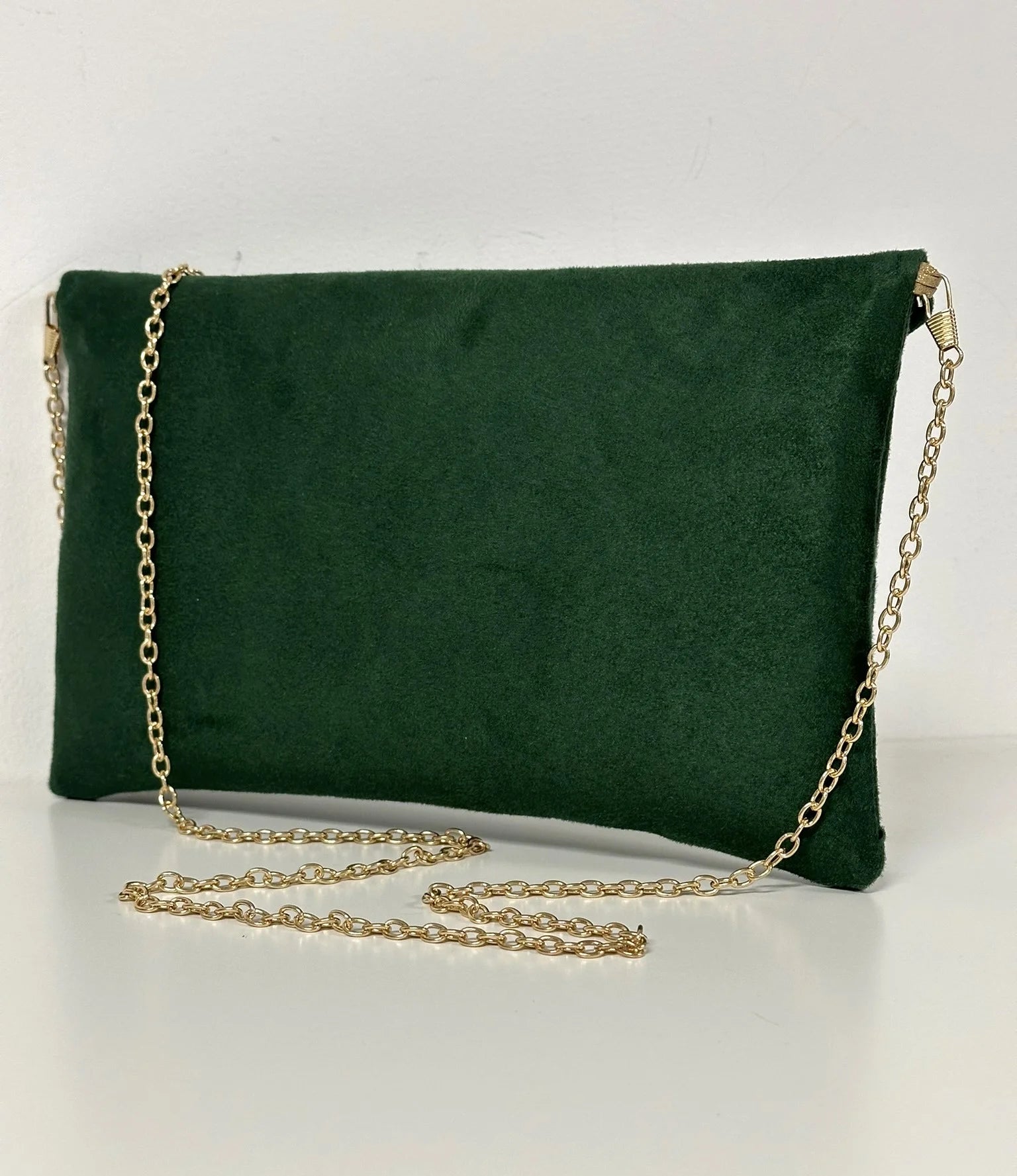 Fir green and gold linen Isa clutch bag