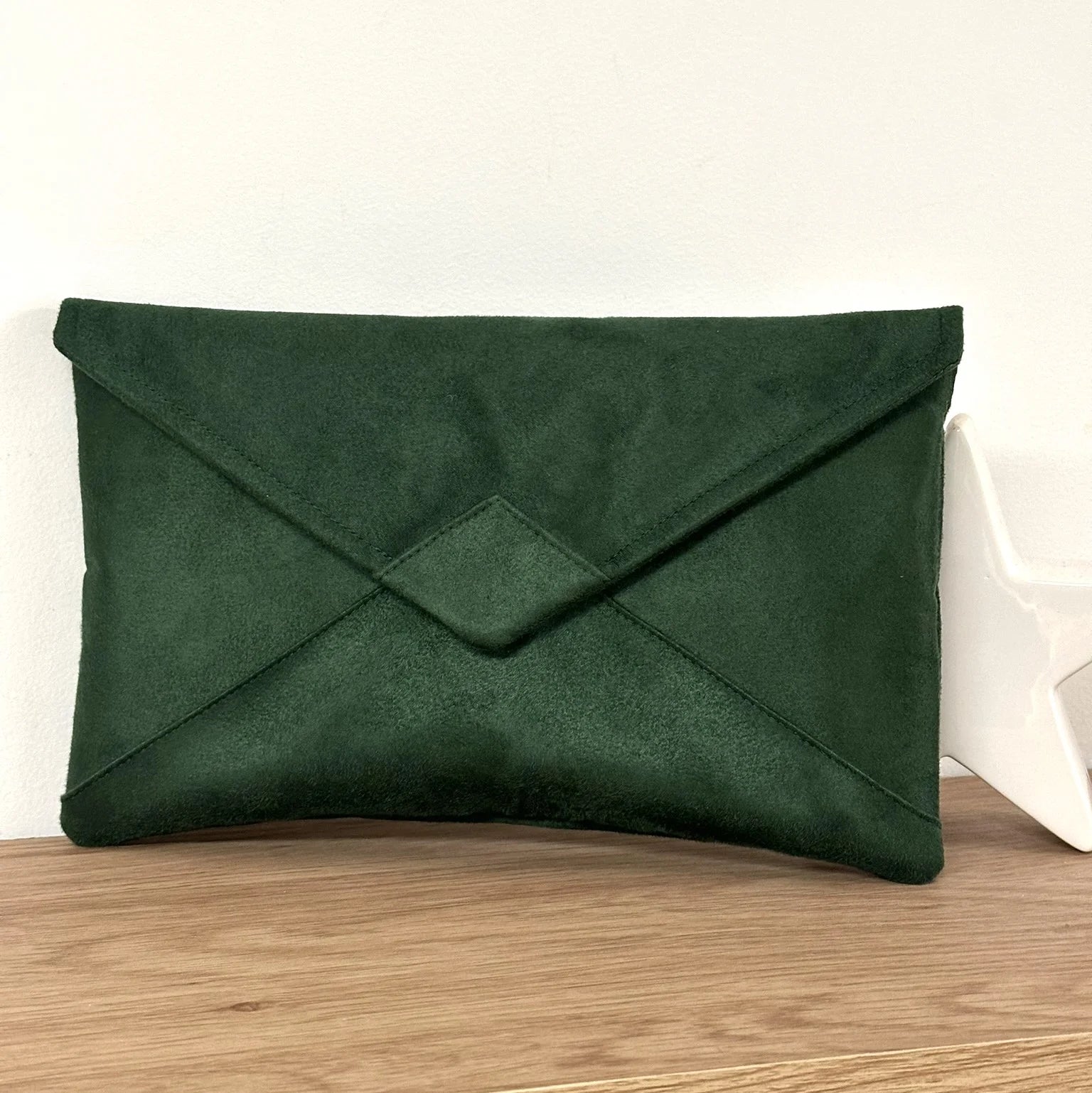 Fir green and gold linen Isa clutch bag