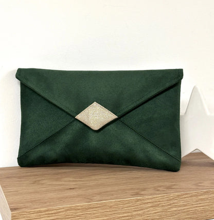 Le sac pochette Isa vert sapin et lin doré, sans chainette.