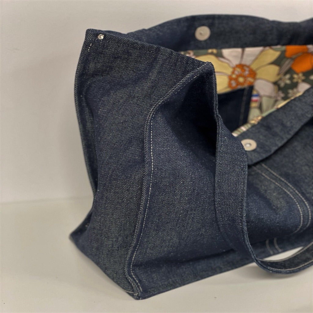 Sac shopper Lesfilsdisa en denim brut avec surpiqures contrastantes