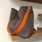 Sac Hobo en lin marron terre, anse cuir orange