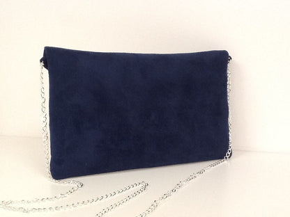 Isa clutch bag in navy blue and fuchsia with silver sequins