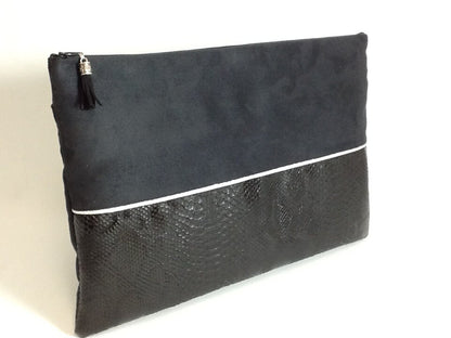 Black and silver reptile-look laptop bag with charger pocket
