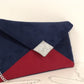 Isa clutch bag in navy blue and fuchsia with silver sequins