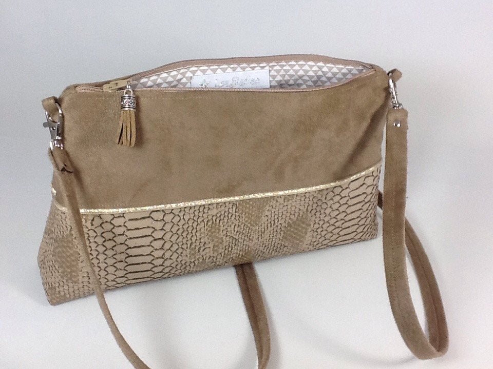 Isa camel and gold reptile aspect shoulder bag