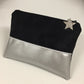 Black and silver grained faux leather coin purse