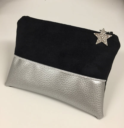 Black and silver grained faux leather coin purse