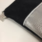 Black and silver grained faux leather coin purse