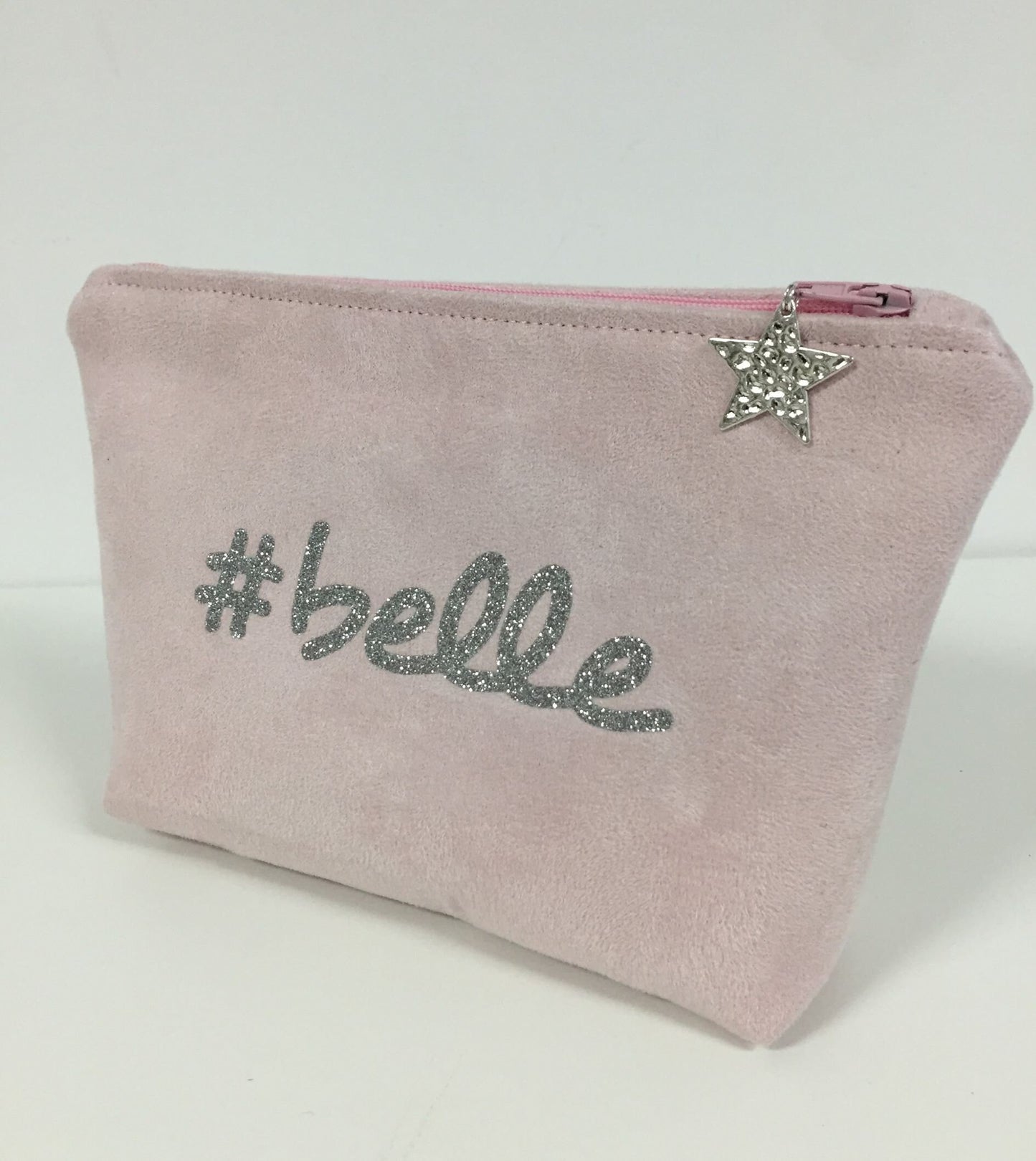 Belle pastel pink makeup pouch with silver glitter