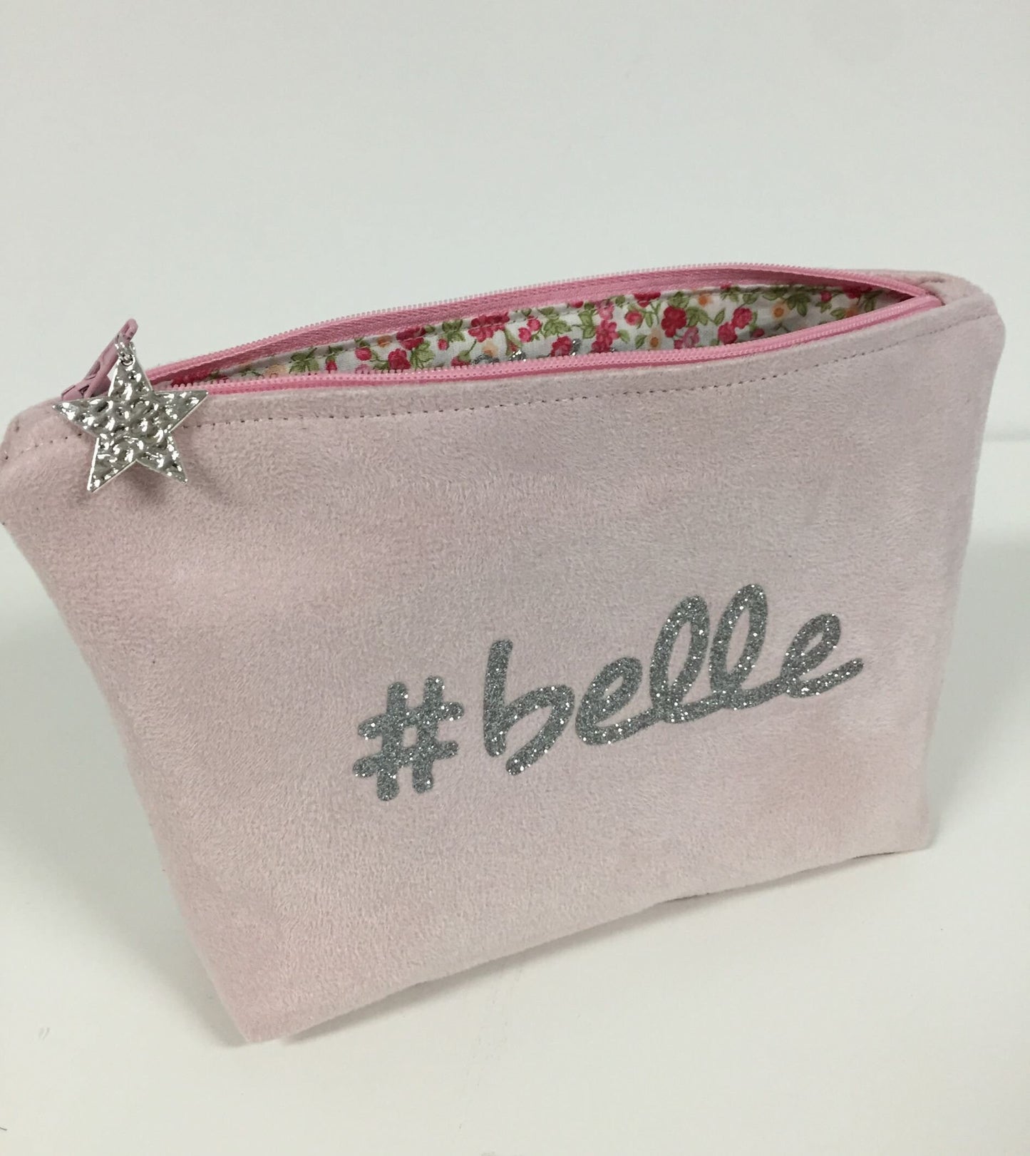 Belle pastel pink makeup pouch with silver glitter