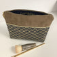 Camel make-up pouch in navy blue Seigaiha Japanese fabric