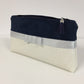 Navy blue and white make-up kit, silver bow / Bag pocket, suede and glittery imitation leather / Customizable zipped pocket