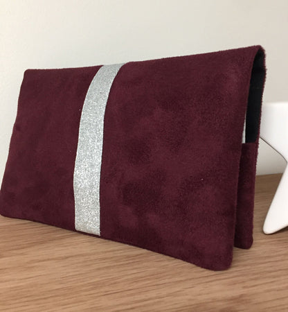 Burgundy checkbook holder with silver sequins