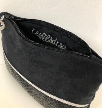 Black and silver faux leather reptile coin purse