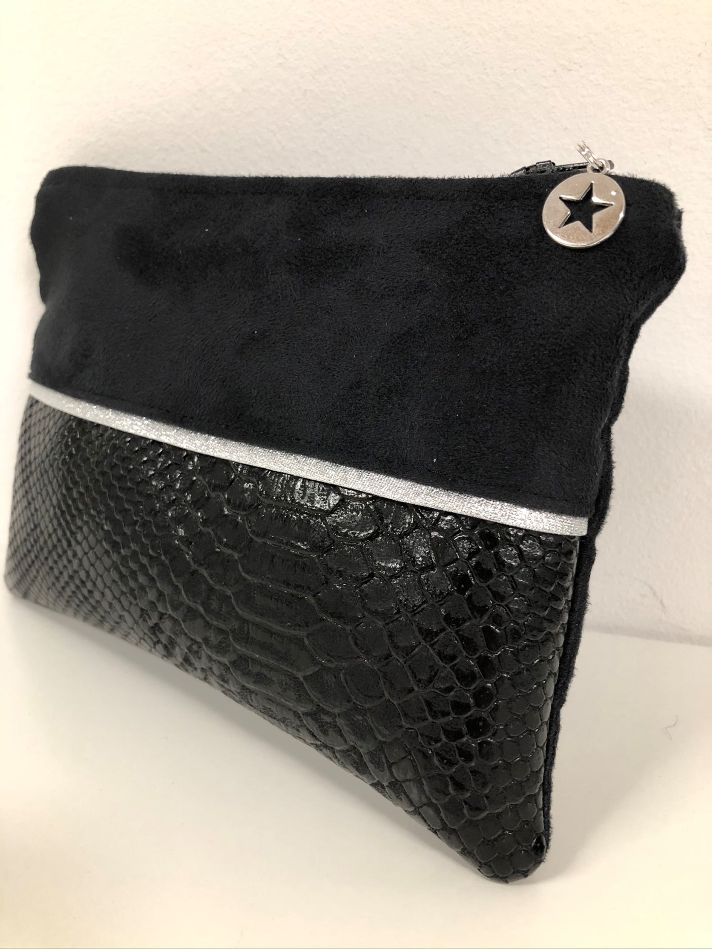 Black and silver faux leather reptile coin purse