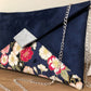 Sac pochette Isa bleu marine avec tissu japonais, paillettes argentées
