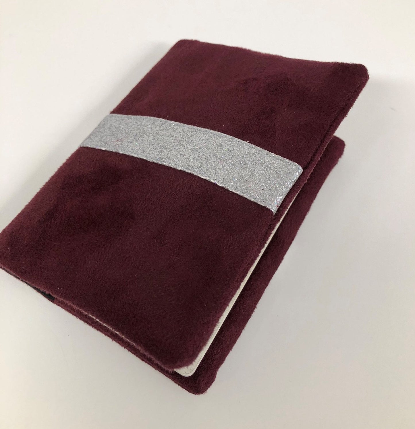 Burgundy passport cover with silver sequins