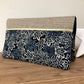 Checkbook holder in beige linen and blue traditional Japanese fabric