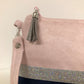 Pale pink and navy blue Isa shoulder bag with silver sequins