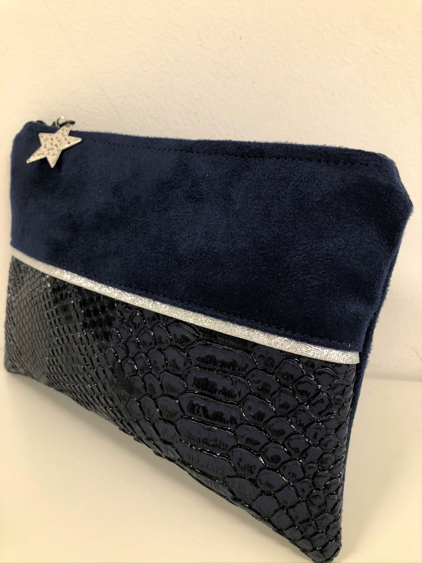 Navy &amp; Silver Reptile Faux Leather Coin Purse