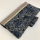 Checkbook holder with pen holder in linen and traditional blue Japanese fabric
