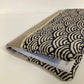 Checkbook holder in beige linen and midnight blue Japanese Seigaiha fabric