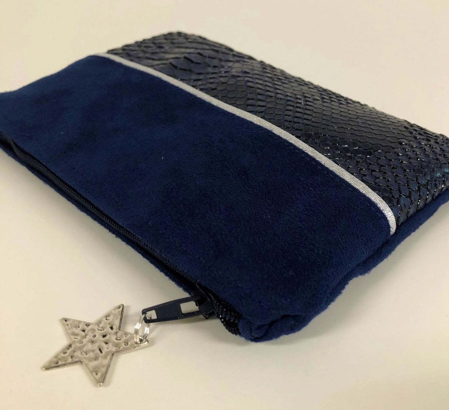 Navy &amp; Silver Reptile Faux Leather Coin Purse