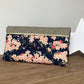 Checkbook holder in beige linen and Sakura floral Japanese fabric