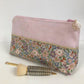 Pink and gold make-up kit, floral Japanese fabric / Suedette tote bag, small flowers, customizable / Bag accessory