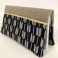Checkbook holder in beige linen and blue Japanese fabric yabanes arrows