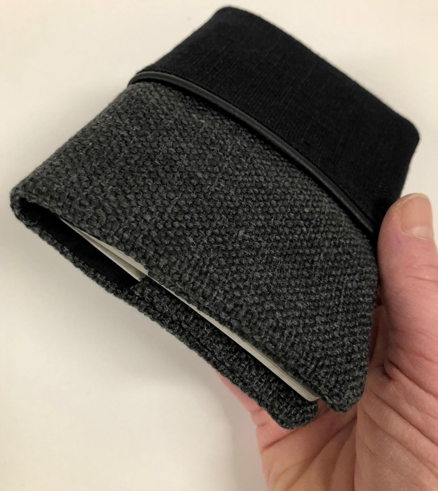 Charcoal gray and black linen passport cover