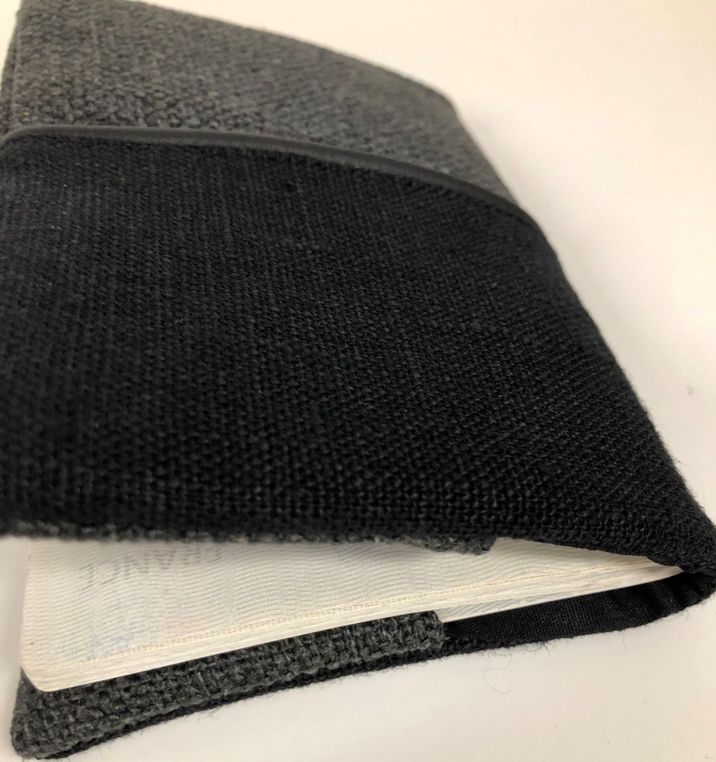 Charcoal gray and black linen passport cover