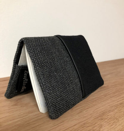 Charcoal gray and black linen passport cover