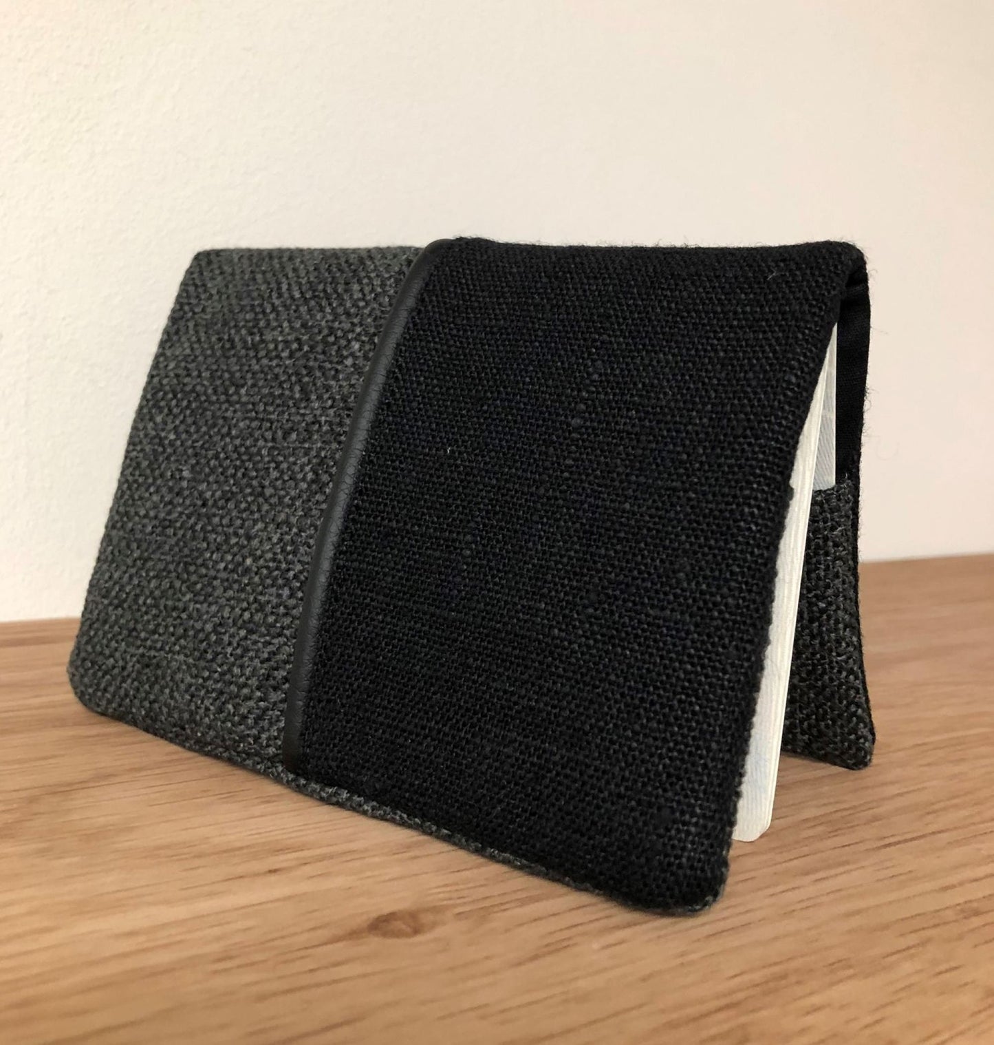 Charcoal gray and black linen passport cover