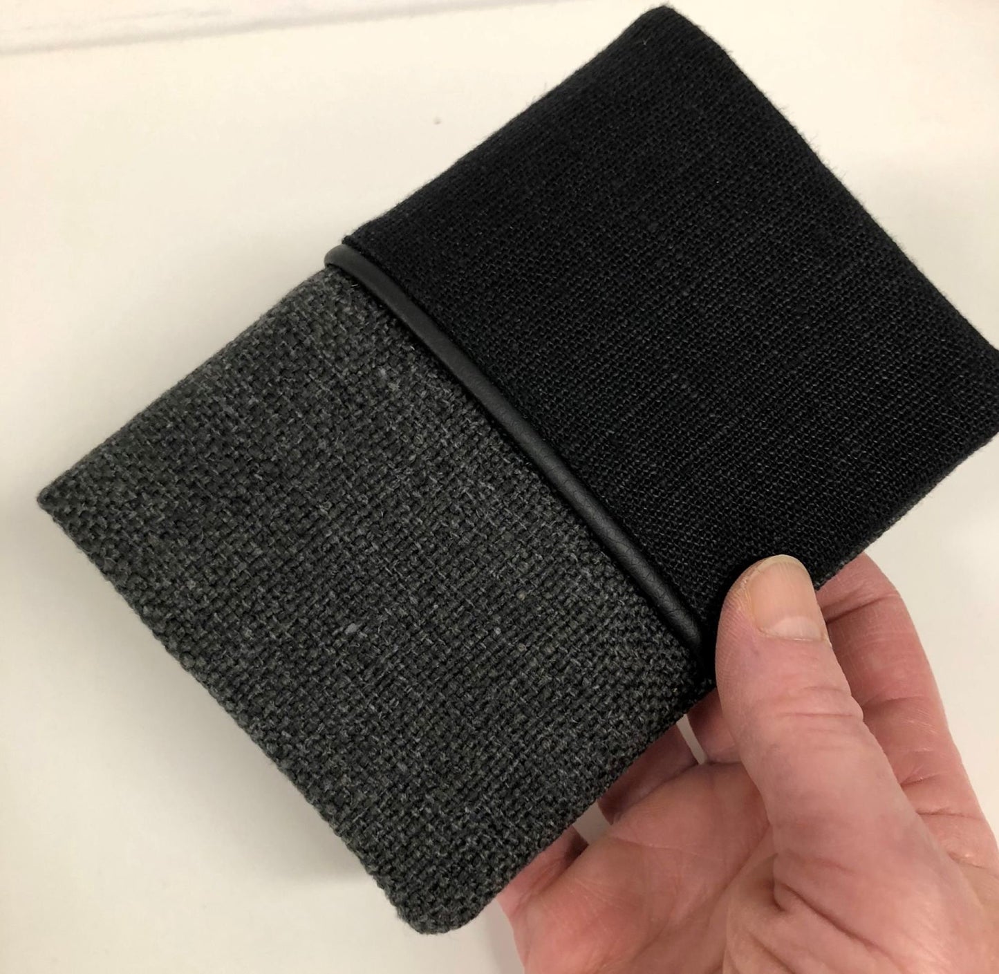 Charcoal gray and black linen passport cover